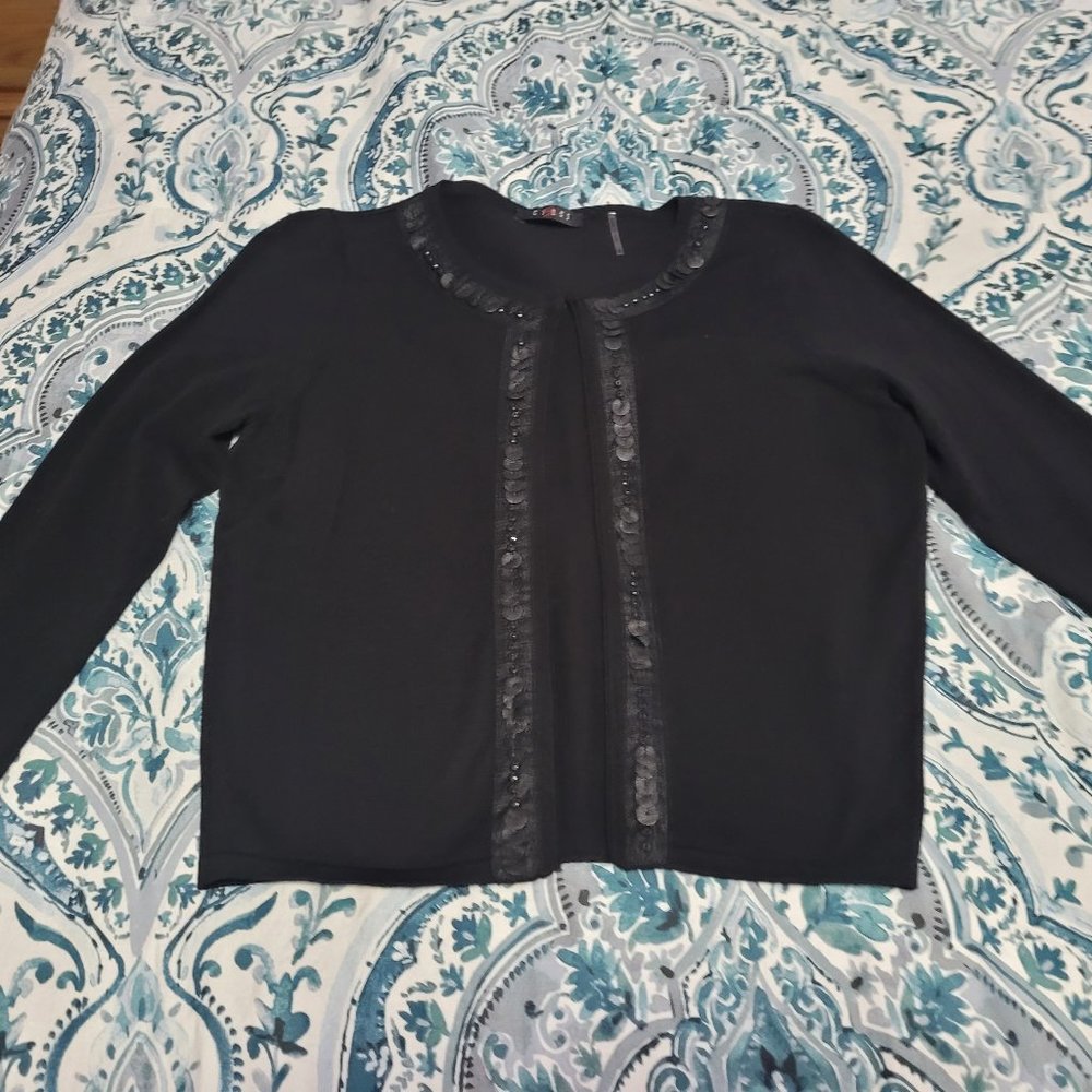 Black 3/4 Sleeve Stretchy Bling Open Front Cardigan Size Small EUC